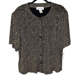 NWT Vintage Ronni Nicole II Button Down Short Sleeve Black Blouse 2X